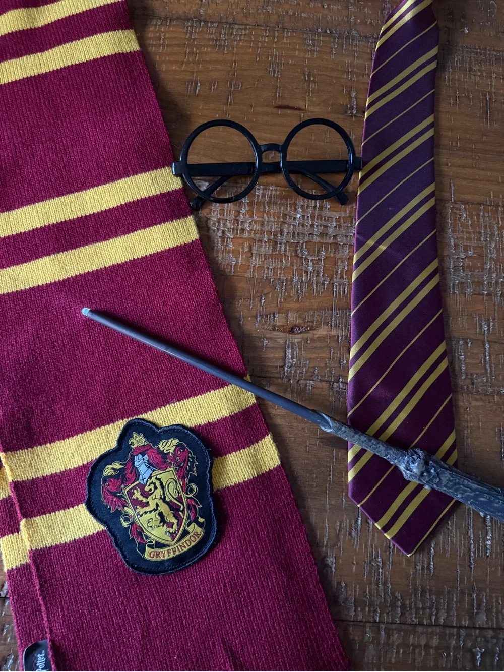 Kids Burgundy and Yellow Gryffindor-Inspired Scarf & Tie Costume Set